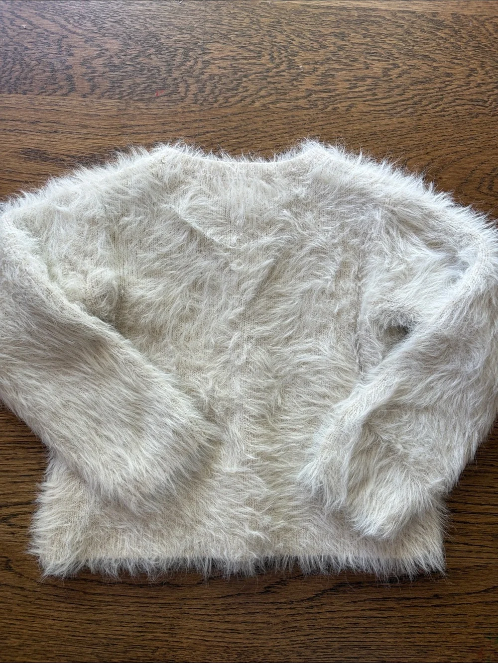 H&M Fuzzy Wool Blend Knit Button DownCardigan in Cream
